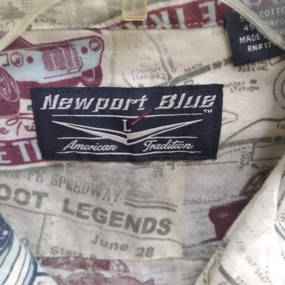 Newport Blue Shirt Mens Size L Raceway Short Sleeve Button Down Graphic - Picture 5 of 6